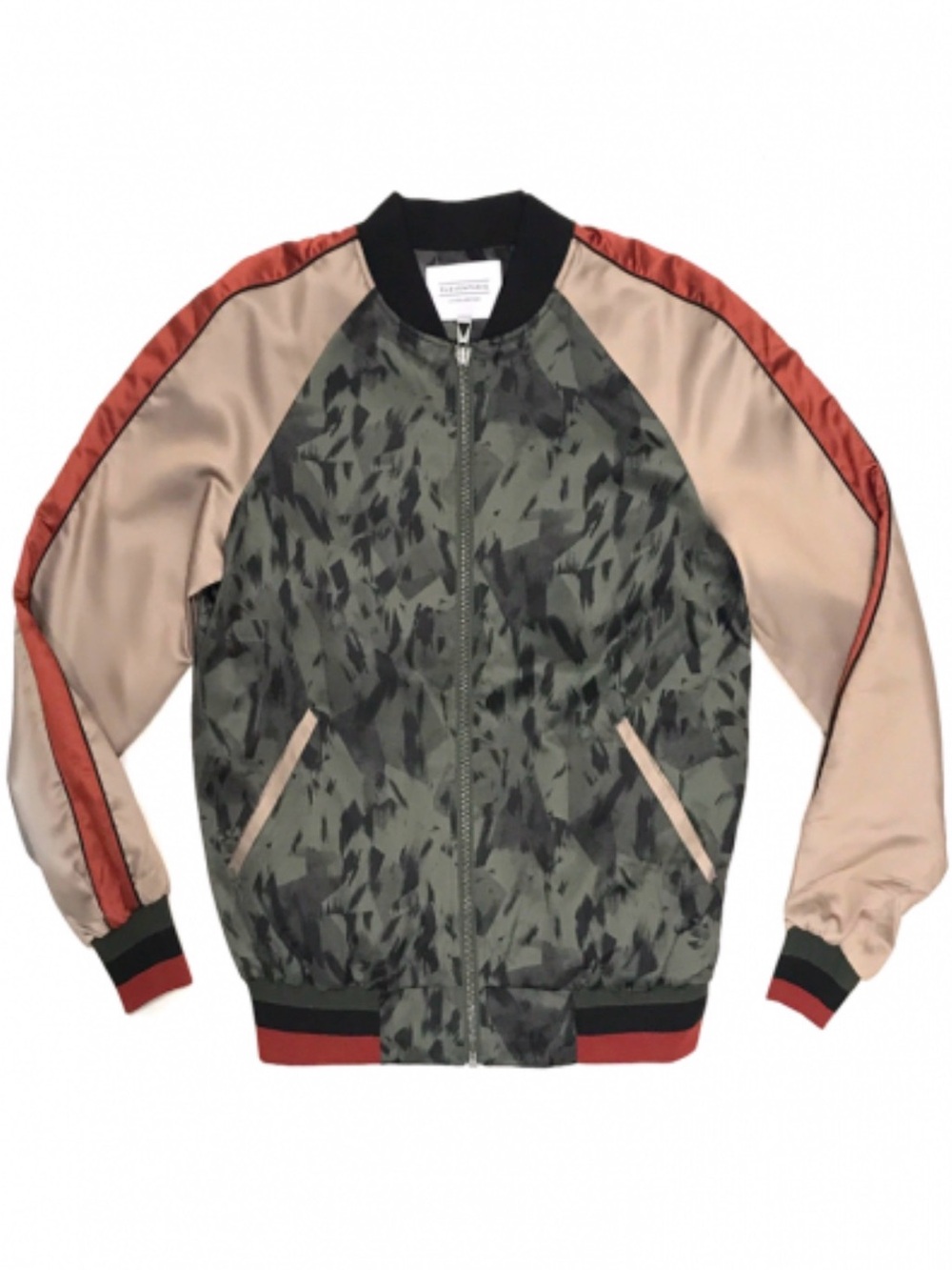 Eleven Paris Color-Block Camo Satin Bomber Jacket